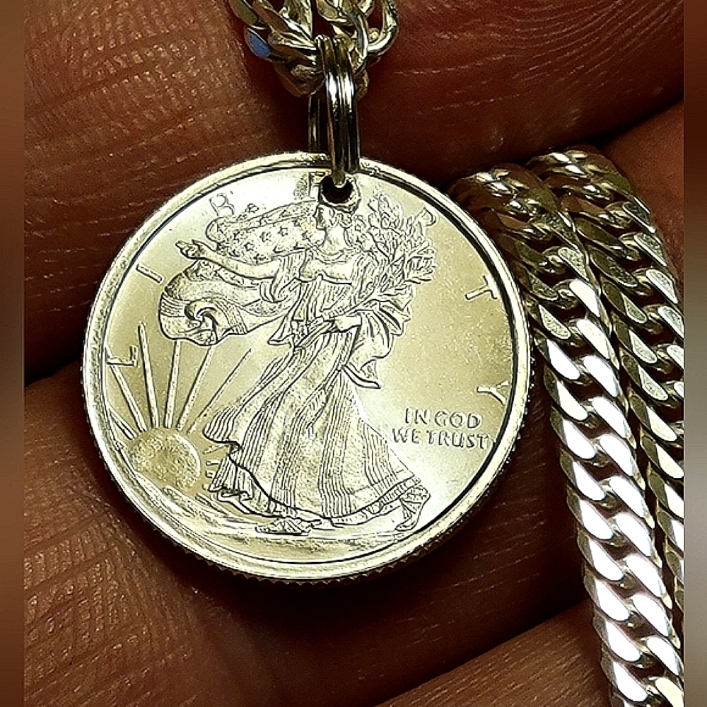 .999 Fine Pure Real Silver Handmade Pendant (3g) Walking Liberty (Pendant Only)